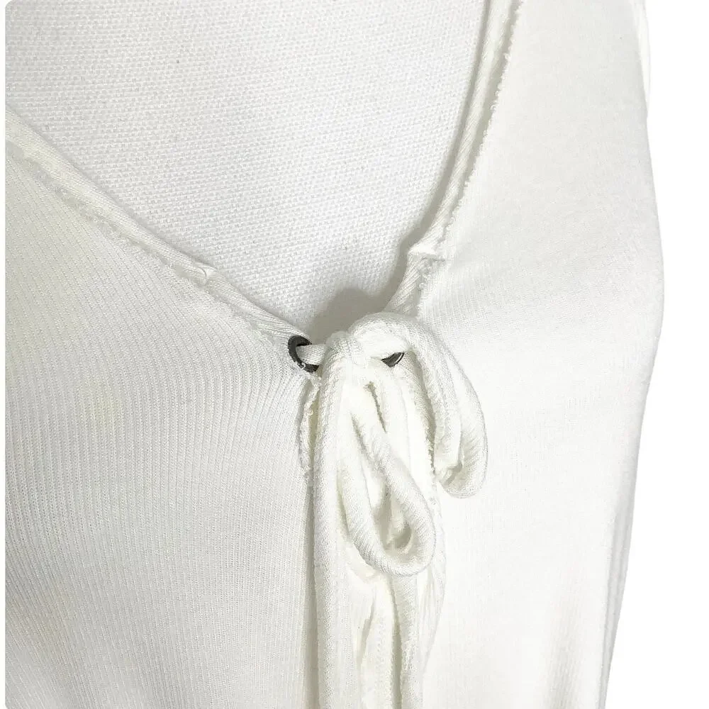We The Free Scarlett Ivory Ribbed Relaxed Tank Top Lace Up Medium